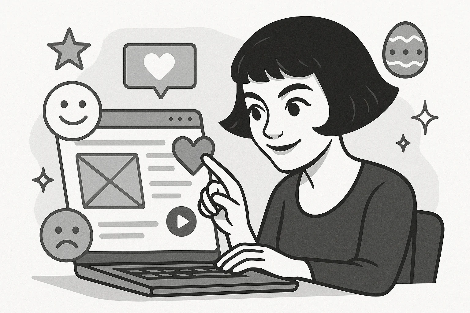 Amélie Poulain, the whimsical character from the movie Amélie, sitting at a café table with a thoughtful expression.