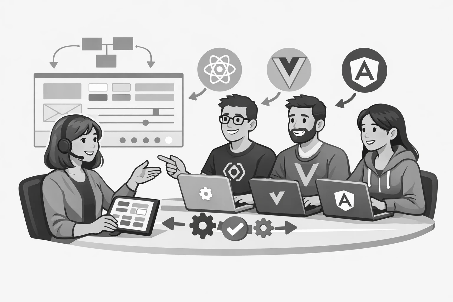 Team discussing component library strategies.