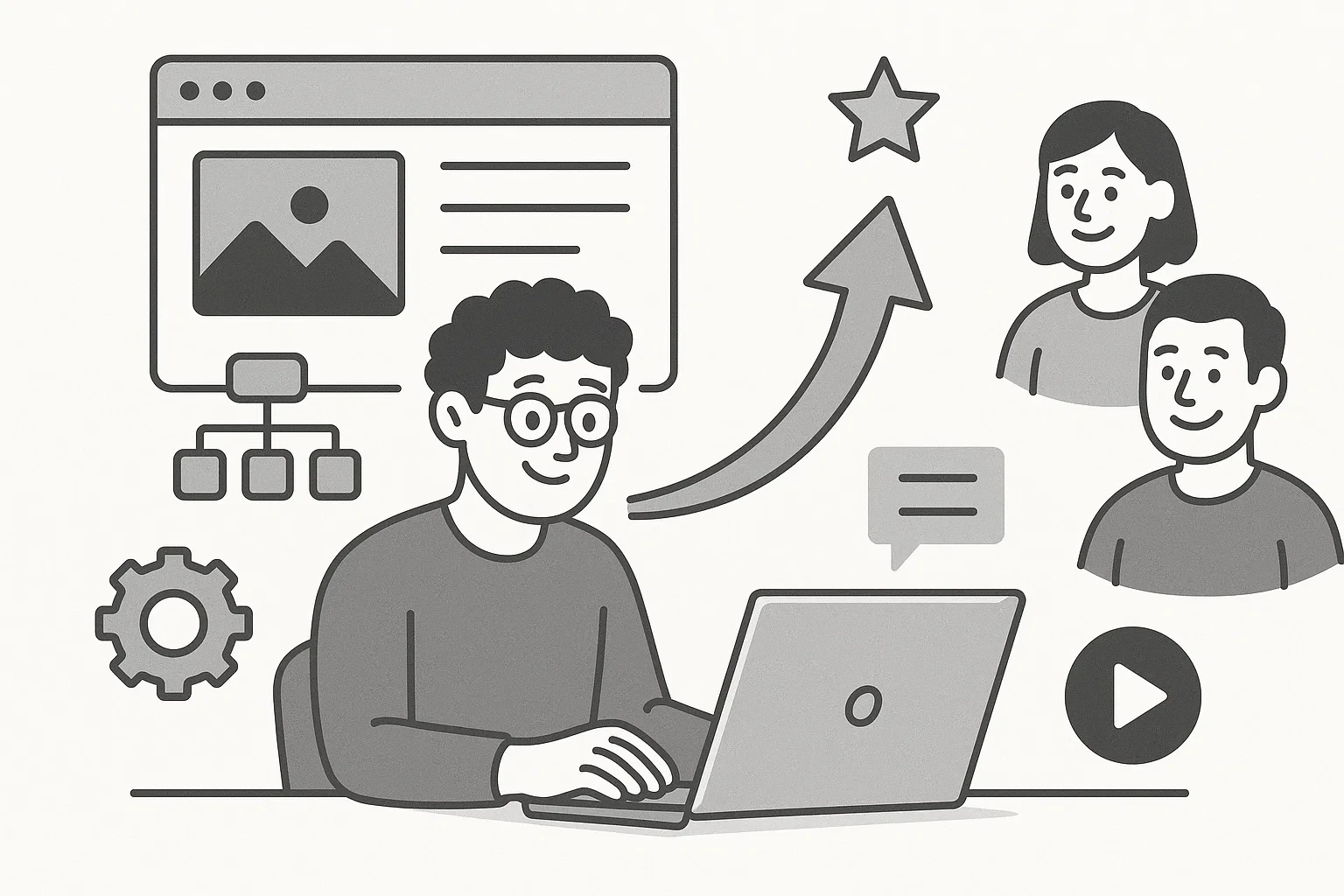 Computer programmer sitting at a desk, looking content and satisfied with their work.