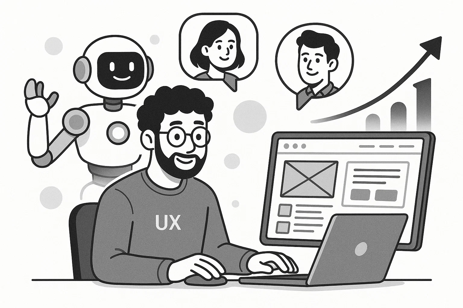 UX developer embracing AI, communicating with team members, and looking forward to a long career in the industry.