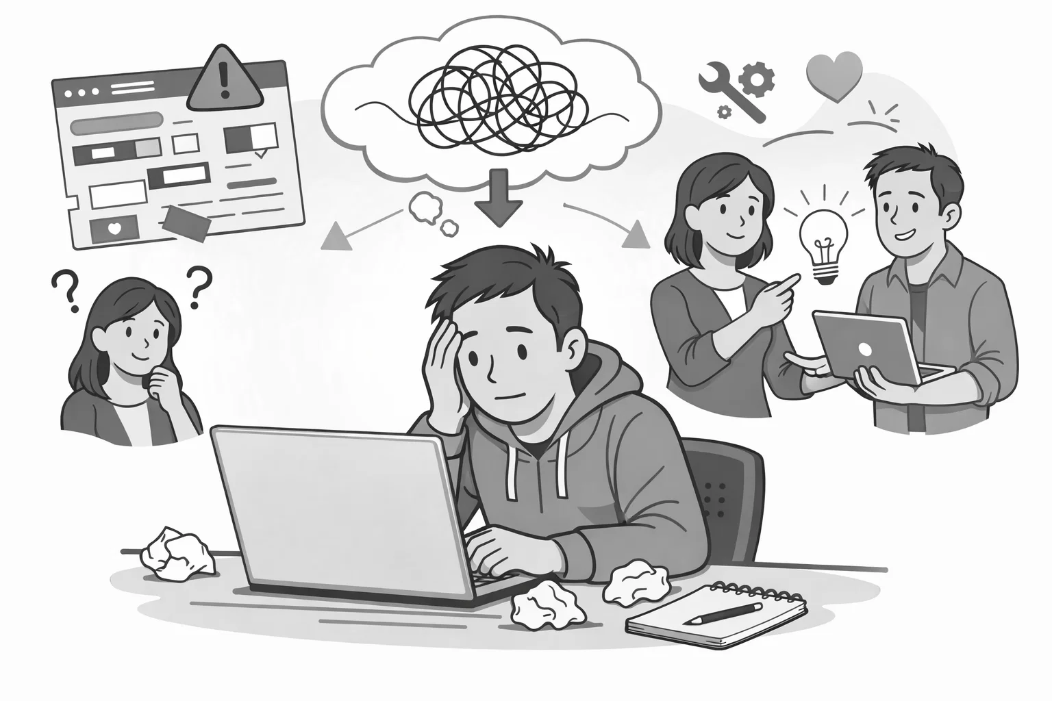 A frustrated developer working on a design system.