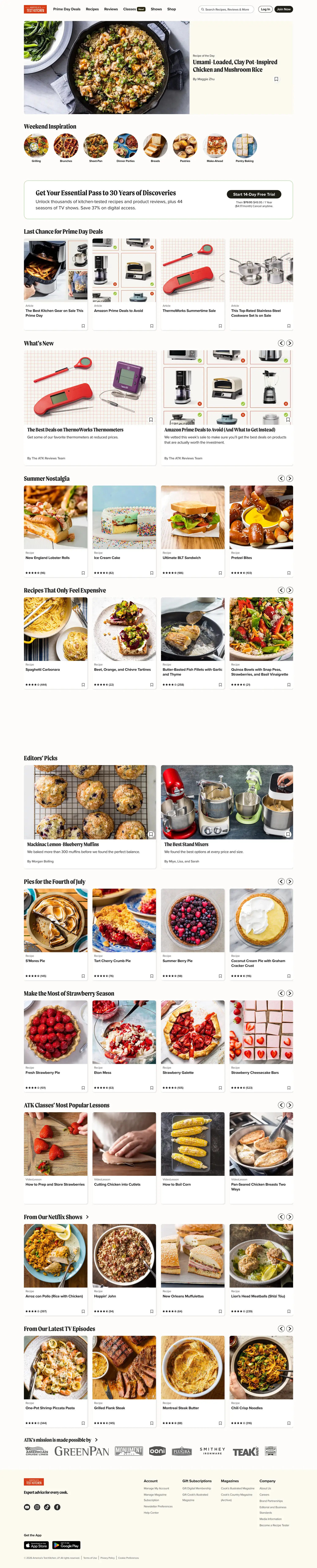 America's Test Kitchen: the full live homepage, top to bottom